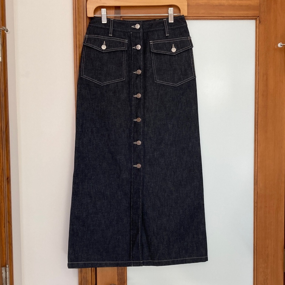 Agnes B. Dark Denim Midi Skirt